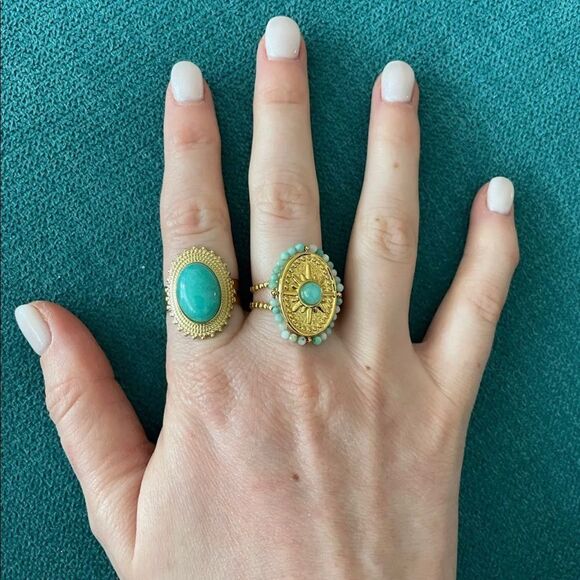 Gorgeous Bohemian Boho Blue Stone 18K Gold Ring Open Ring - Picture 5 of 7